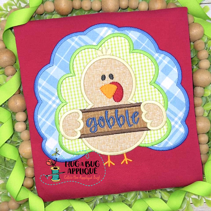 Turkey Gobble Banner Satin Stitch Applique Design