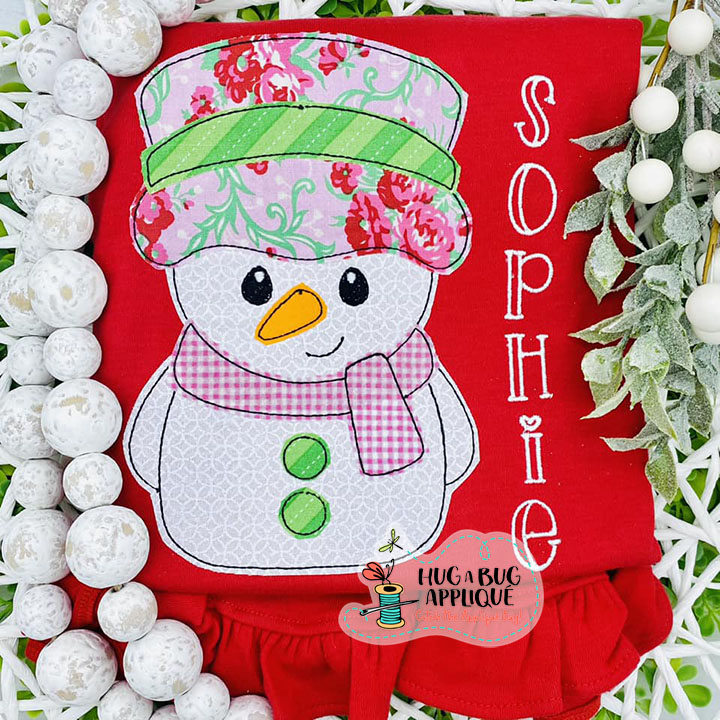 Cute Snowman Bean Stitch Applique Design