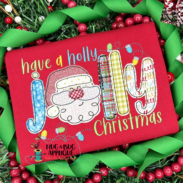 Holly Jolly Christmas Bean Stitch Applique Design