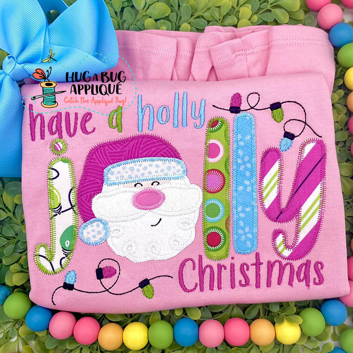 Holly Jolly Christmas Zig Zag Stitch Applique Design