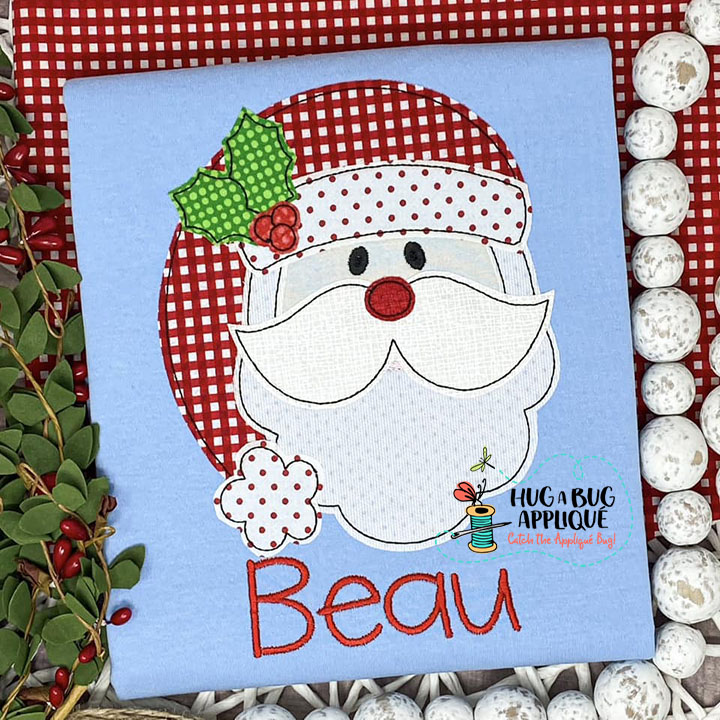 Santa Holly Bean Stitch Applique Design