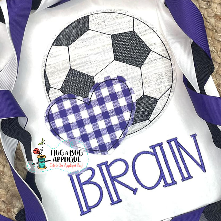 Soccer Ball Heart Bean Stitch Applique Design