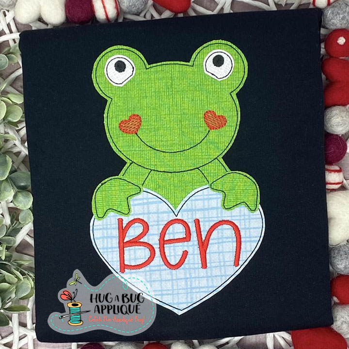 Frog Heart Bean Stitch Applique Design