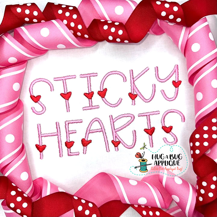 Sticky Hearts Satin Stitch Embroidery Font