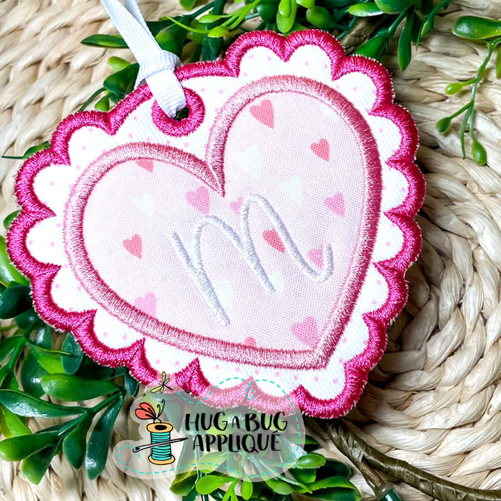 Frilly Heart Bag Tag In the Hoop Applique Design