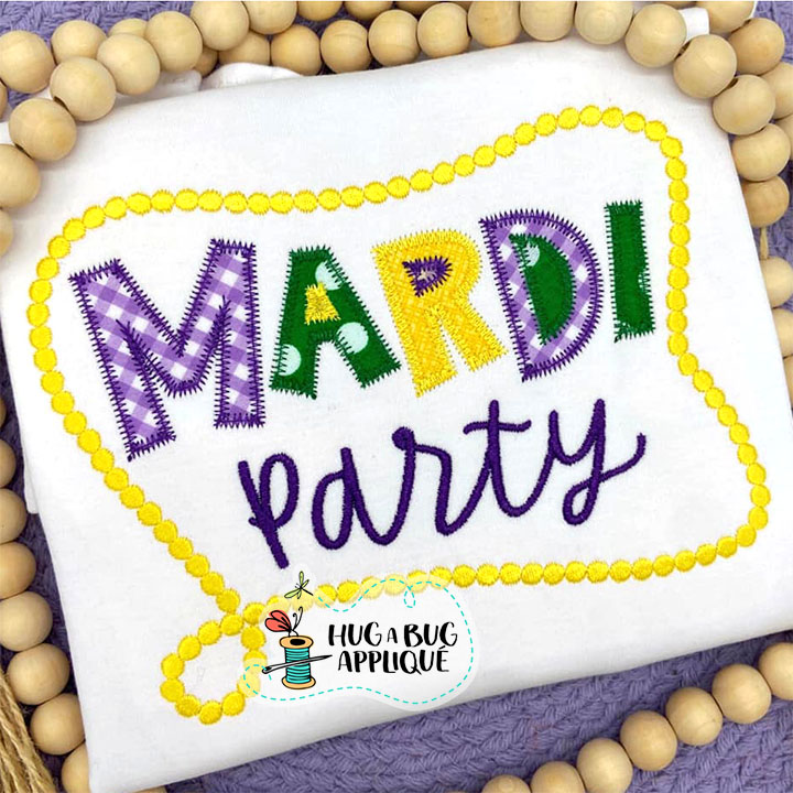 Mardi Party Beads Zig Zag Stitch Applique Design