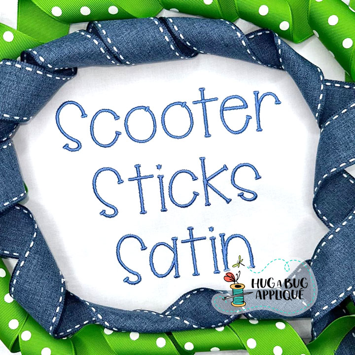 Scooter Sticks Satin Stitch Embroidery Font