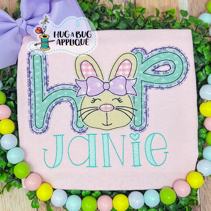 Hop Bunny Bow Bean Stitch Applique Design
