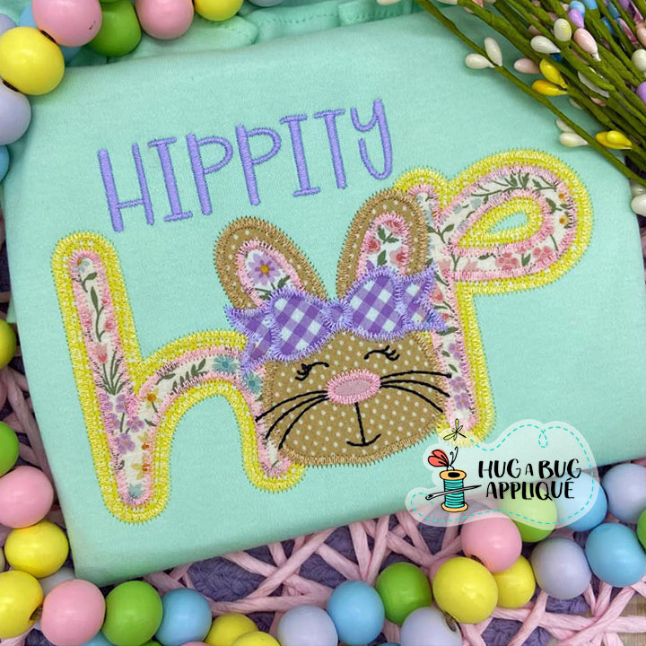 Hop Bunny Bow Zig Zag Stitch Applique Design