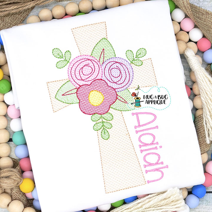 Simple Flowers Cross Sketch Stitch Embroidery Design