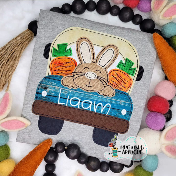 Truck Bunny Carrots Bean Stitch Applique Design