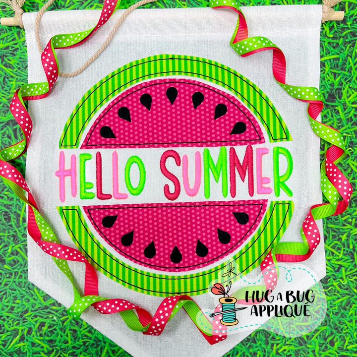 Hello Summer Melon Bean Stitch Applique Design