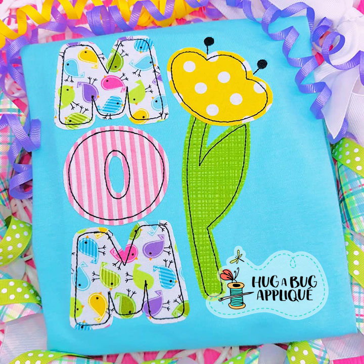 Mom Flower Bean Stitch Applique Design