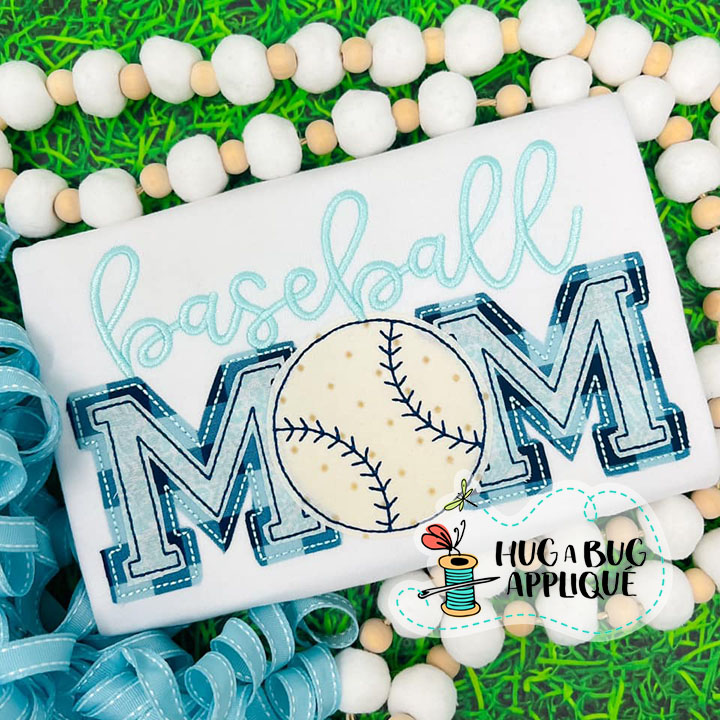 Baseball Mom Bean Stitch Applique Design