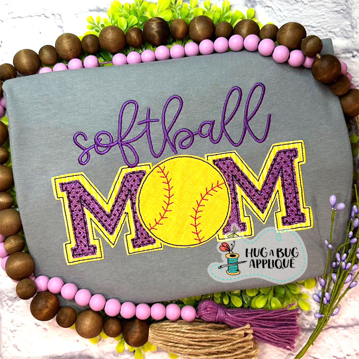 Softball Mom Bean Stitch Applique Design