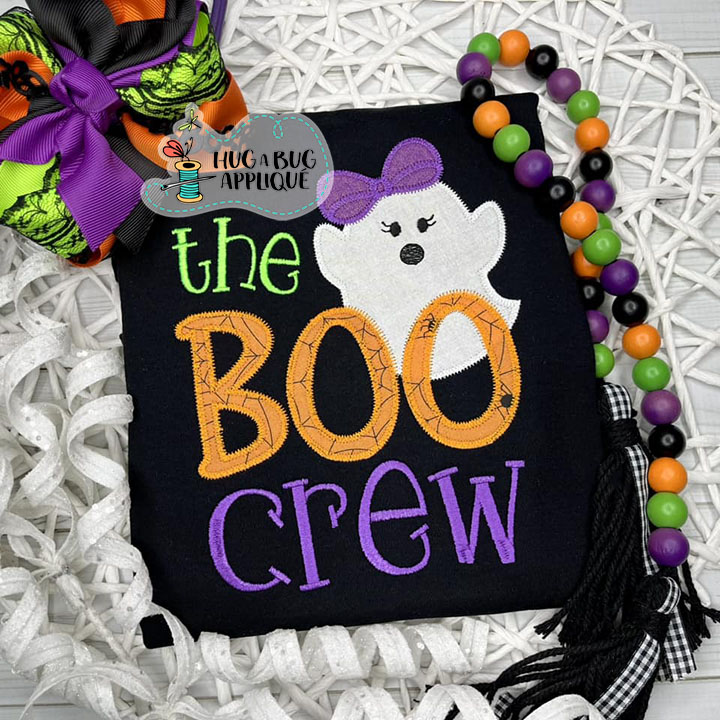 Boo Crew Bow Zig Zag Stitch Applique Design