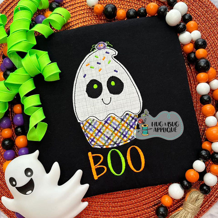 Ghost Cupcake Bean Stitch Applique Design