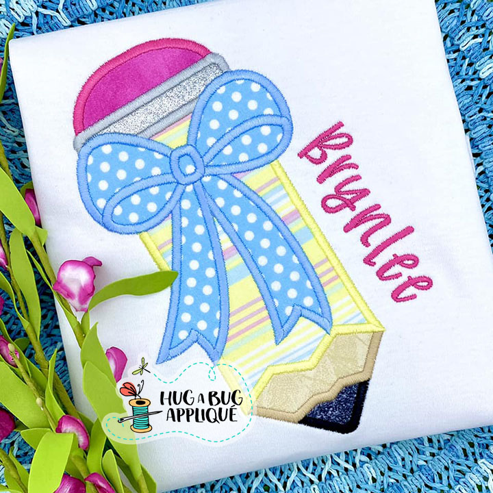 Pencil Bow Satin Stitch Applique Design