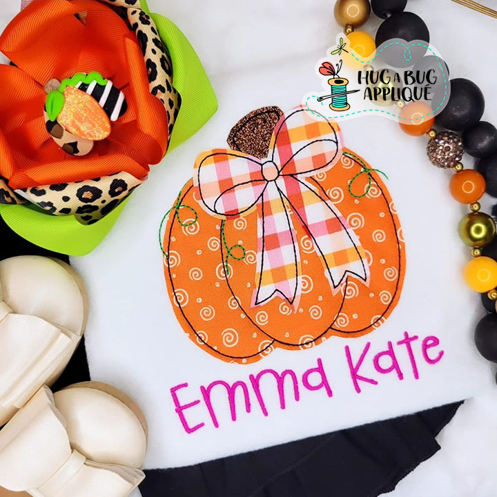 Pumpkin Big Bow Bean Stitch Applique Design