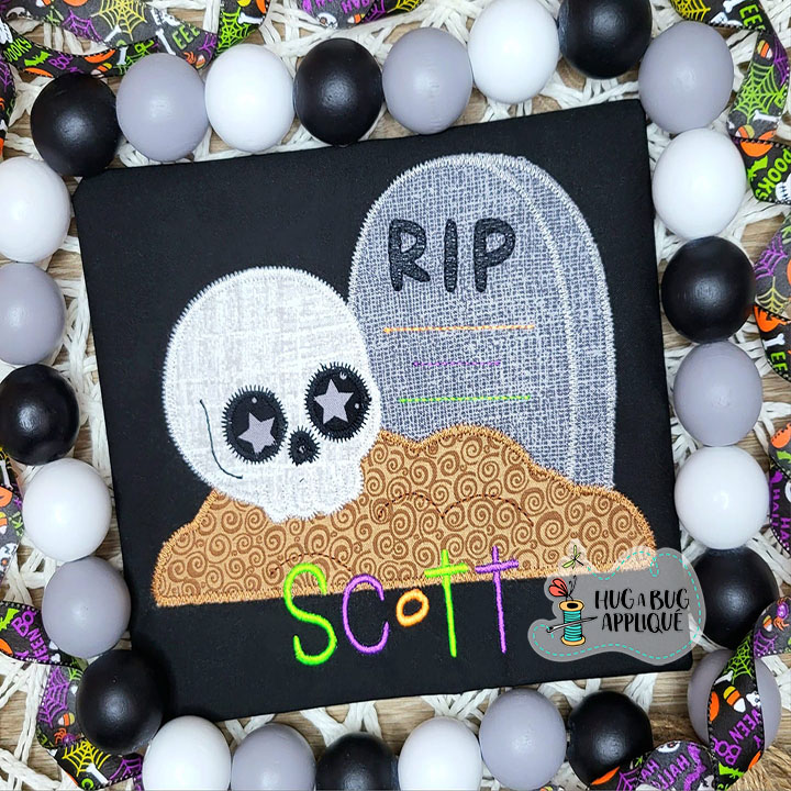 Skull Grave Zig Zag Stitch Applique Design