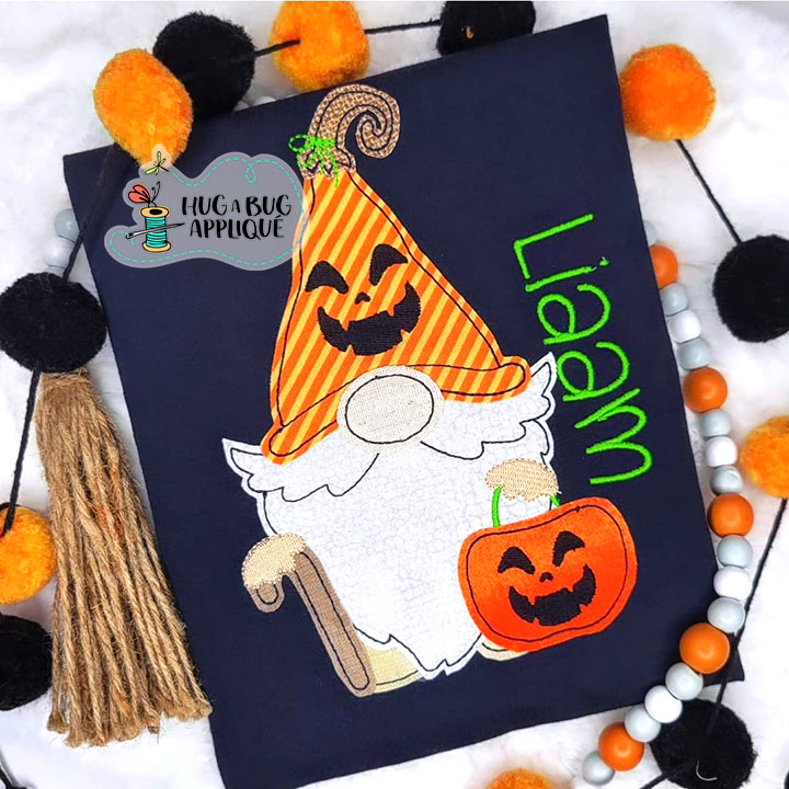 Jackolantern Gnome Bean Stitch Applique Design