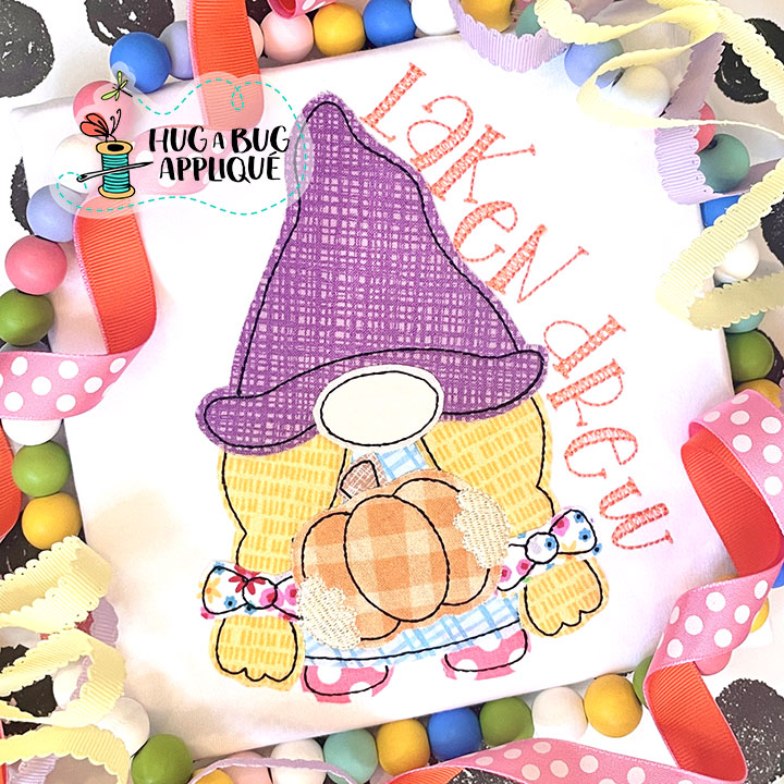 Pumpkin Gnome Bean Stitch Applique Design