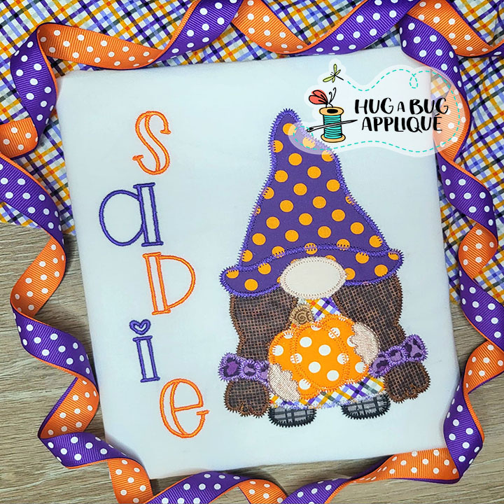 Pumpkin Gnome Zig Zag Stitch Applique Design