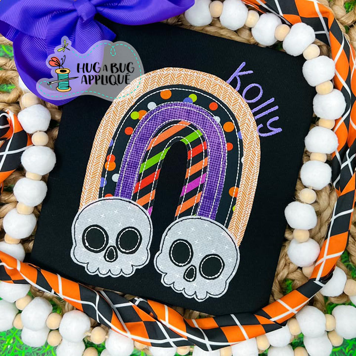 Rainbow Skulls Bean Stitch Applique Design