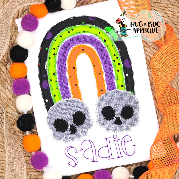 Rainbow Skulls Zig Zag Stitch Applique Design