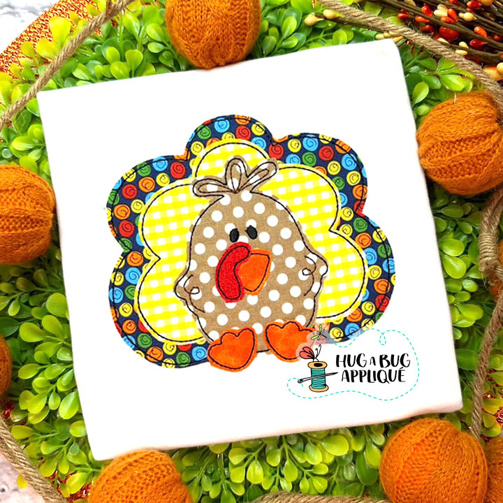 Sitting Turkey Bean Stitch Applique Design