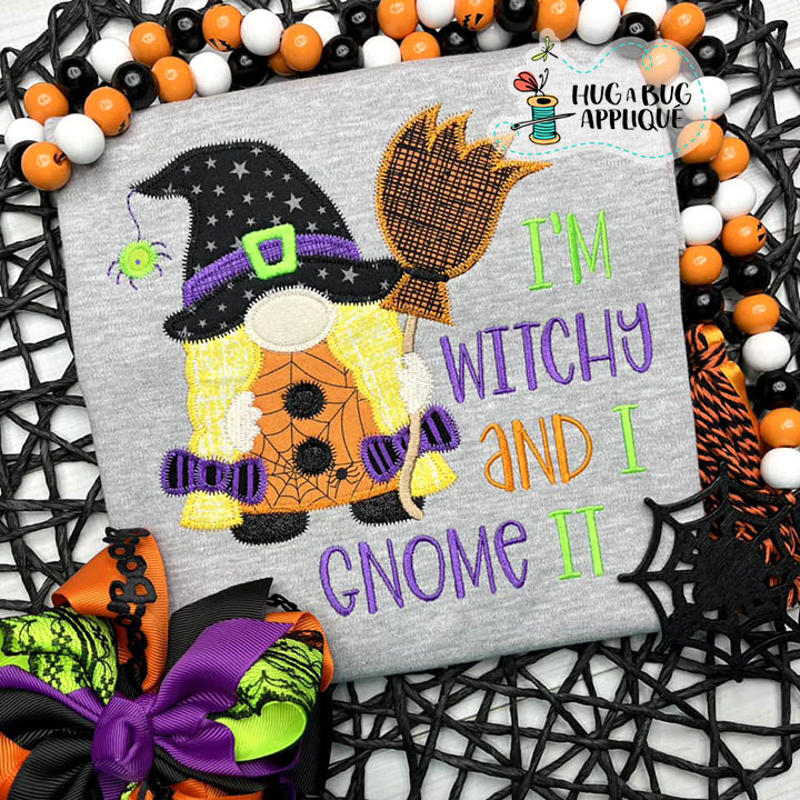 Witch Gnome Zig Zag Stitch Applique Design