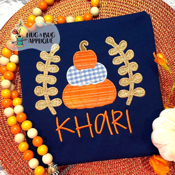 Pumpkin Stack Leaves Zig Zag Stitch Applique Design