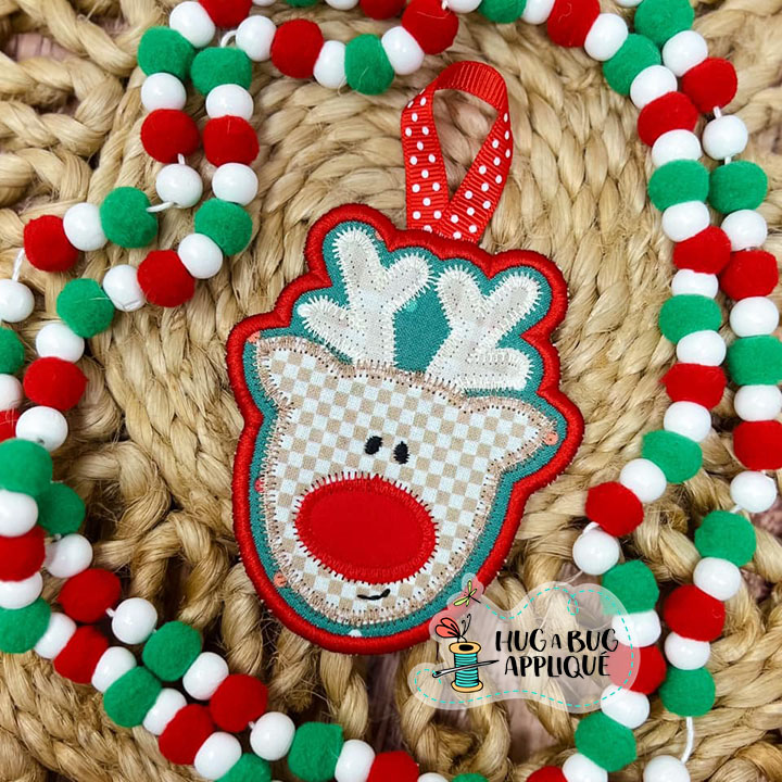 Cute Reindeer Bow Ornament In The Hoop Applique Design