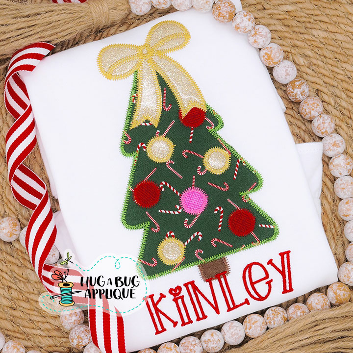 Tree Big Bow Zig Zag Stitch Applique Design