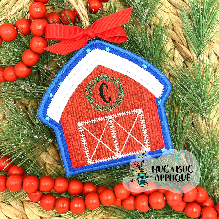 Barn Wreath Ornament In the Hoop Applique Design