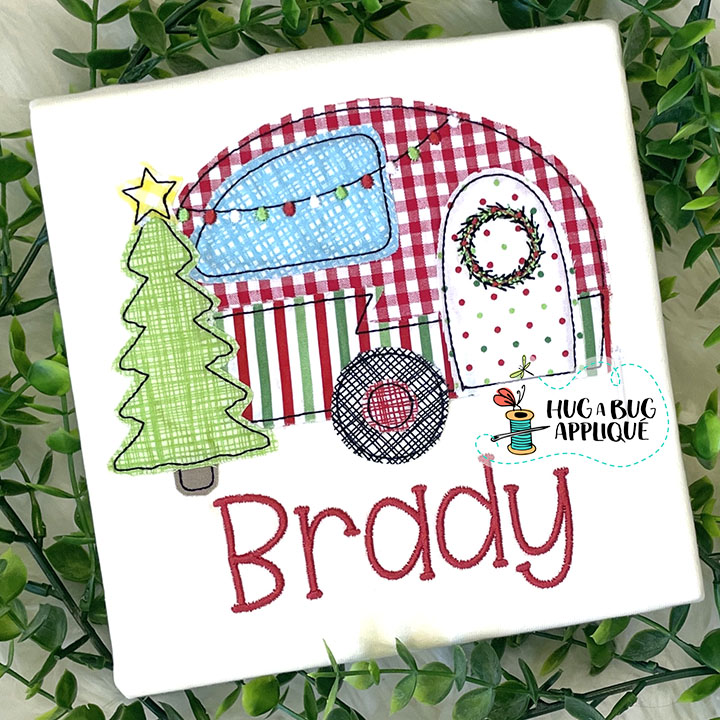 Christmas Camper Bean Stitch Applique Design