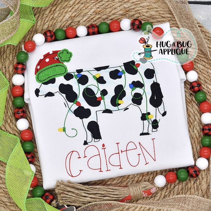 Christmas Cow Bean Stitch Applique Design