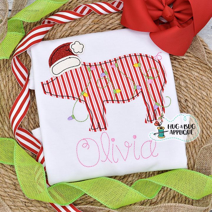 Christmas Pig Bean Stitch Applique Design