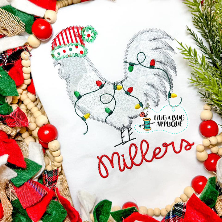 Christmas Rooster Zig Zag Stitch Applique Design