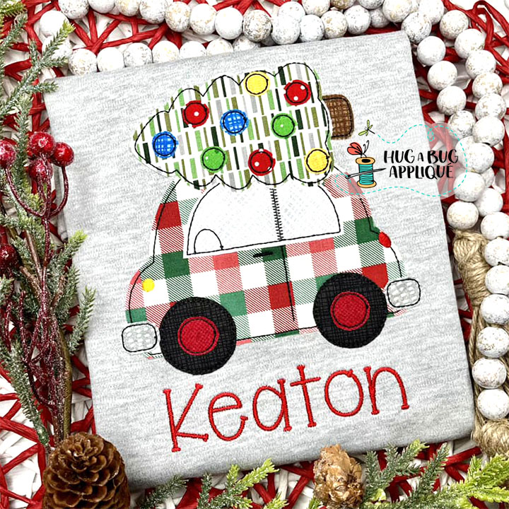 Cute Car Tree Bean Stitch Applique Design