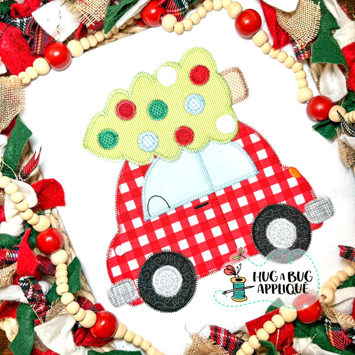 Cute Car Tree Zig Zag Stitch Applique Design