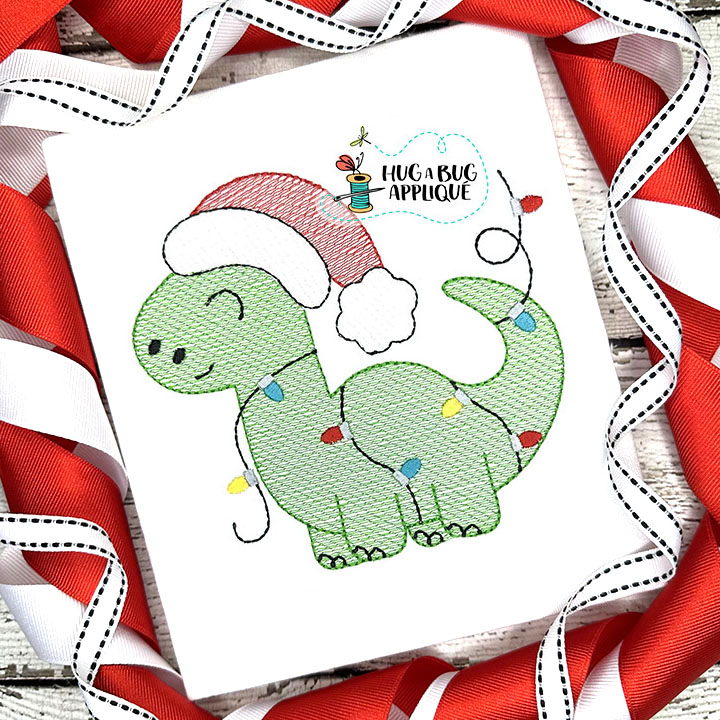 Dino Hat Lights Sketch Stitch Embroidery Design