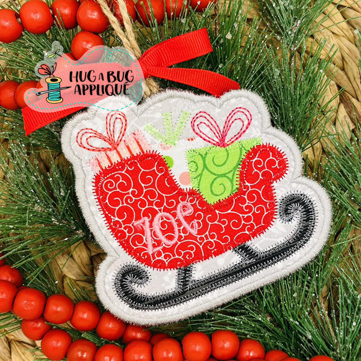 Sleigh Gifts Ornament In the Hoop Applique Design