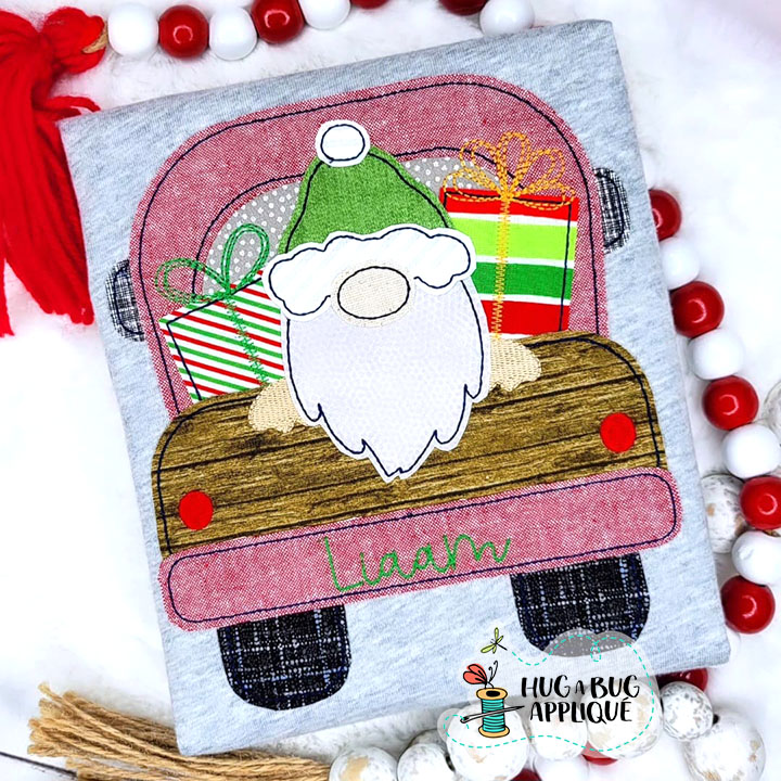 Truck Santa Gnome Bean Stitch Applique Design