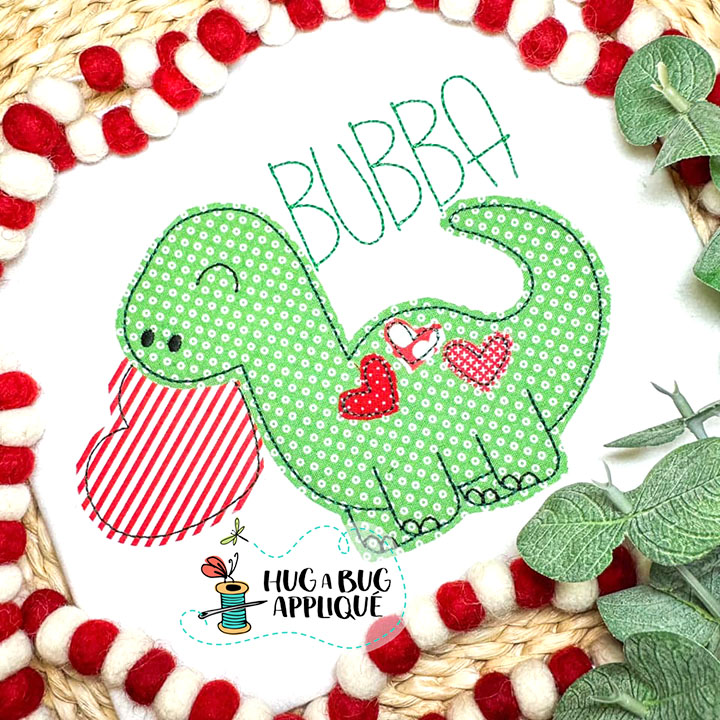 Dino Hearts Bean Stitch Applique Design