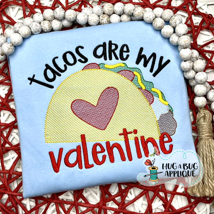 Taco Valentine Sketch Stitch Embroidery Design