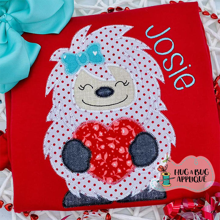 Yeti Bow Heart Zig Zag Stitch Applique Design