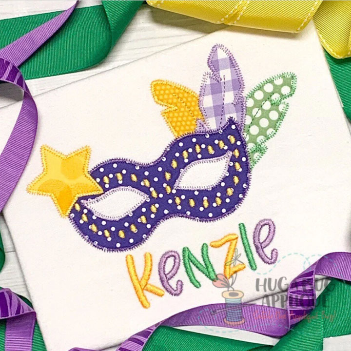 Mardi Gras Feathers Mask Zig Zag Stitch Applique Design