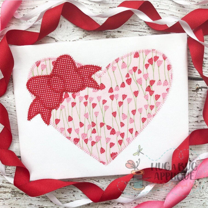 Heart Bow Zig Zag Stitch Applique Design