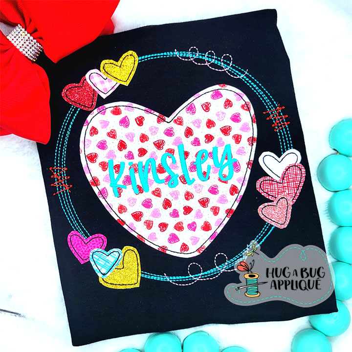 Heart Scribble Circle Bean Stitch Applique Design